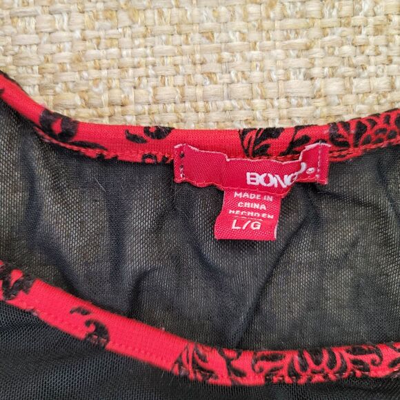 Bongo Peplum Top‎ Juniors Large Red Black Floral Mesh Cut Out Back Whimsigoth - Picture 4 of 10
